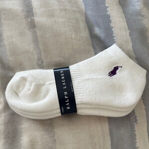 Polo Ralph Lauren White Low-Cut Ankle Socks 3 Pack Navy Purple Green 4-10.5 New